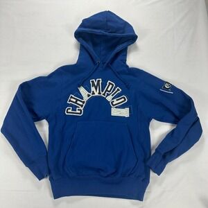 Champion Reverse Weave Blue Hoodie XS‎ Arch Logo Graphic Pullover Sweatshirt